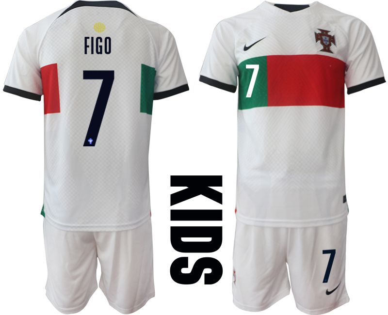 Youth 2022 World Cup National Team Portugal away white #7 Soccer Jersey->youth soccer jersey->Youth Jersey